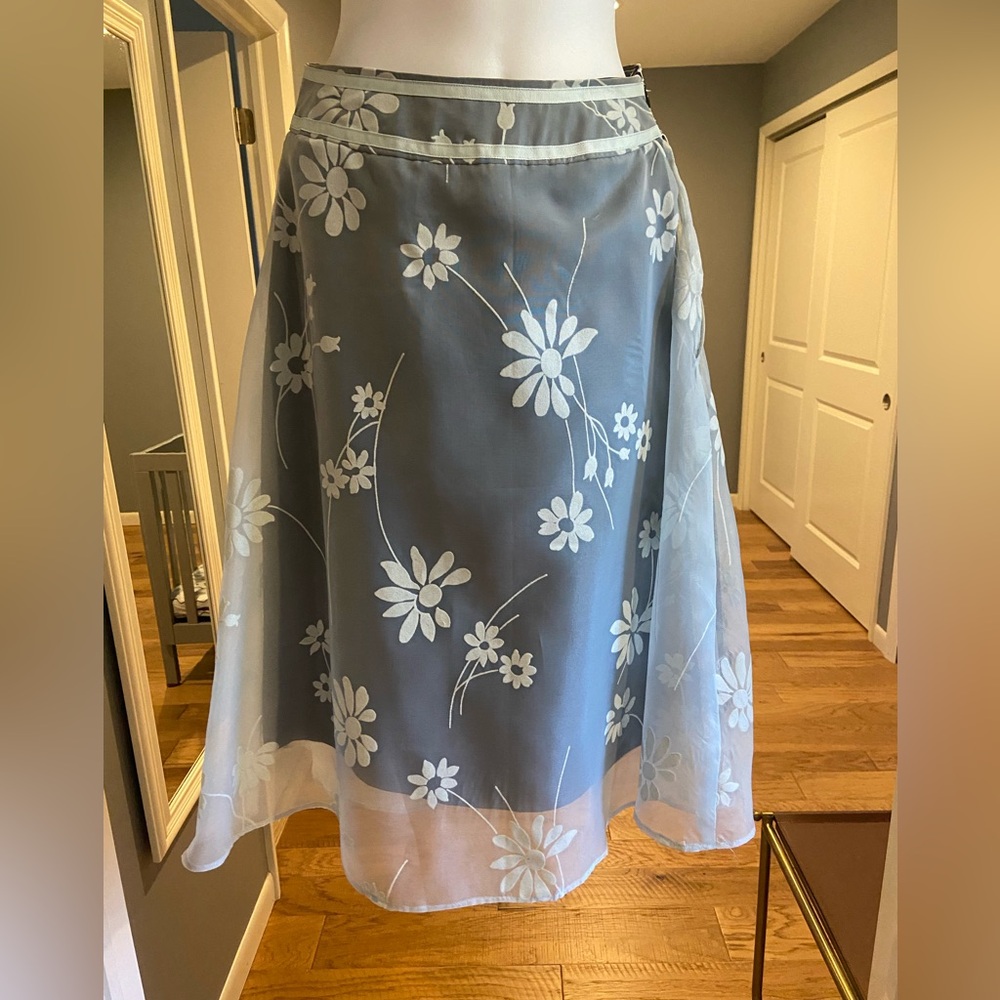 Custom made one of a kind fun flirty skirt with blue toule overlay